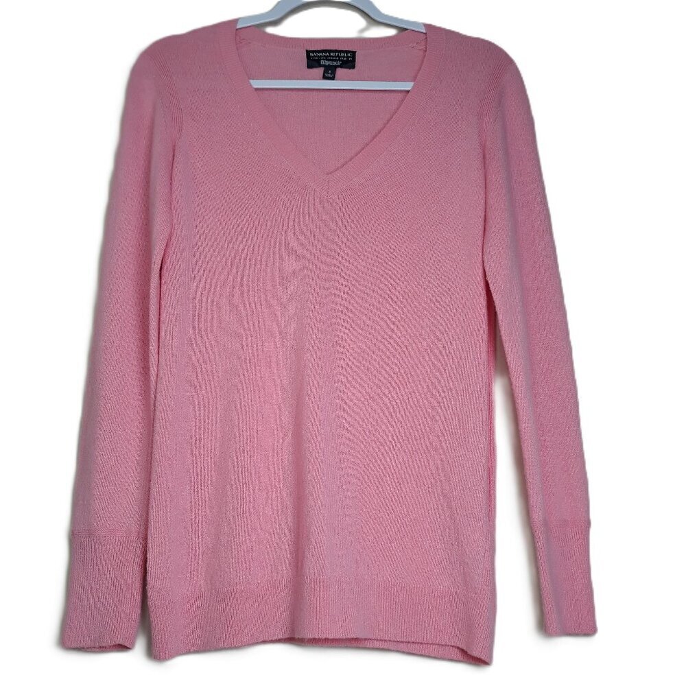 Banana Republic Filipucci Pink V-Neck Extra Fine Merino Wool Blend Sweater S